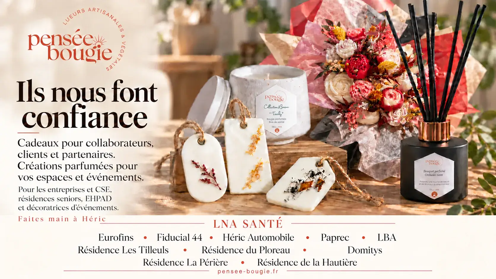 Bougies artisanales et diffuseur pour cadeaux d’entreprise