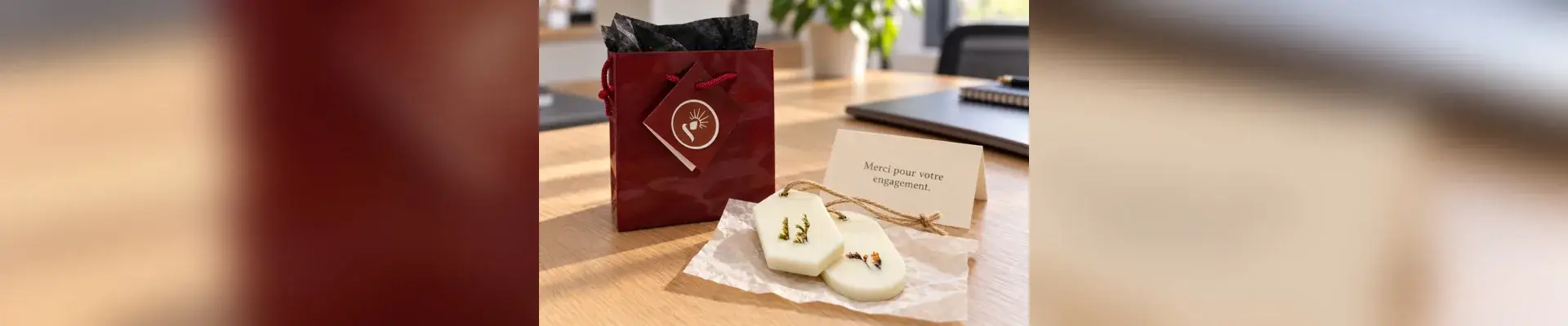 Cadeau solidaire avec fondants parfumés et carte de remerciement