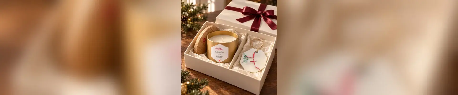 Coffret cadeau de Noël avec bougie et ornements